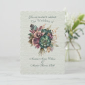 Groen en Bourgogne Bloemen Bruiloft Boeket Kaart (Staand voorkant)