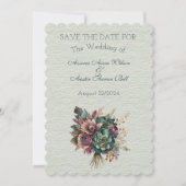 Groen en Bourgogne Bloemen Bruiloft Boeket Save The Date (Voorkant)