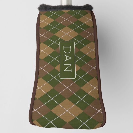Groen en bruin argyle Camo Patroon met initialen Golfheadcover (Draai 90)