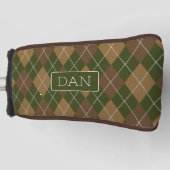 Groen en bruin argyle Camo Patroon met initialen Golfheadcover (Voorkant)