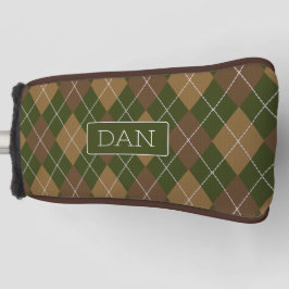 Groen en bruin argyle Camo Patroon met initialen Golfheadcover