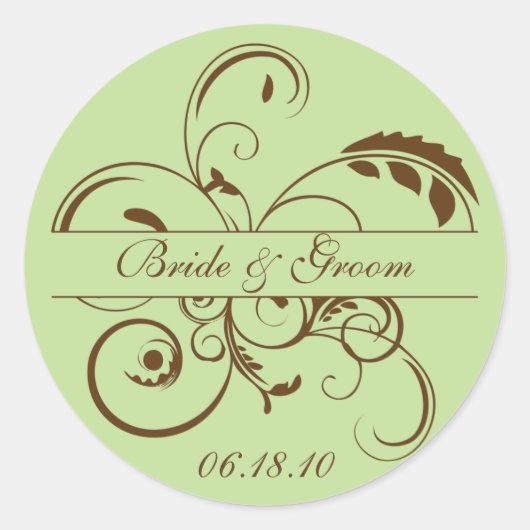 Groen en bruin bloeien Monogram Sticker Label (Voorkant)