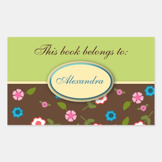 Groen en Bruin Bloemen Daisy Boek Bord Naam Label (Voorkant)