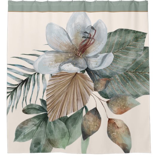 Groen en bruin botanisch douchegordijn (Voorkant)