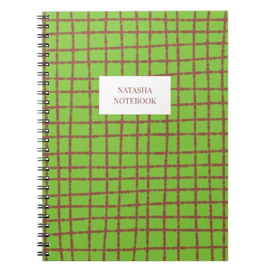 Groen en Bruin Check Pattern Notitieboek Stationer (Voorkant)