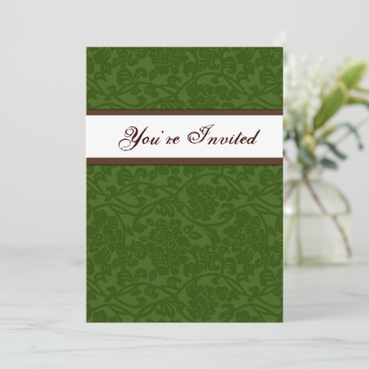 Groen en Bruin Damask Housewarming Invitation Kaart (Staand voorkant)