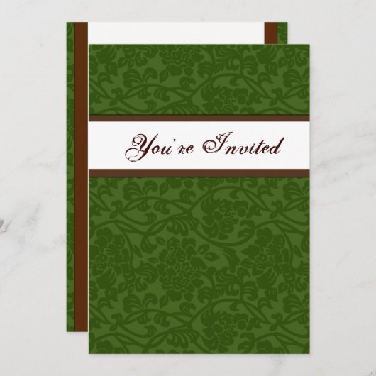 Groen en Bruin Damask Housewarming Invitation Kaart (Voorkant / Achterkant)