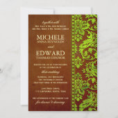  groen en bruin Damask Lace Wedding Kaart (Voorkant)