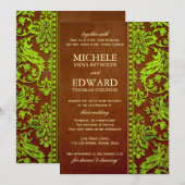  groen en bruin Damask Lace Wedding Kaart (Voorkant / Achterkant)
