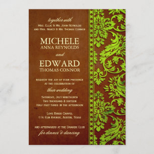 groen en bruin Damask Lace Wedding Kaart