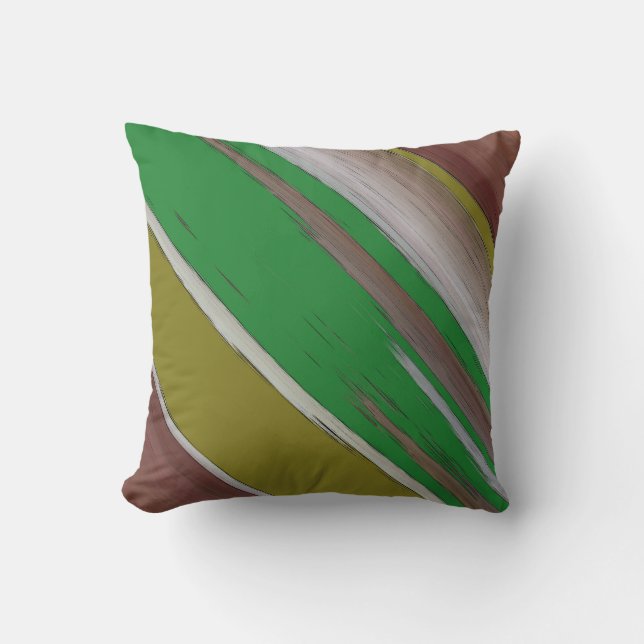 Groen en Bruin Diagonaal Abstract Kussen (Voorkant)
