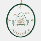 Groen en bruin fietsontwerp fietsontwerp keramisch ornament (Links)