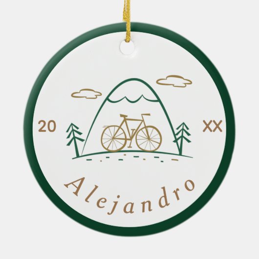 Groen en bruin fietsontwerp fietsontwerp keramisch ornament (Achterkant)