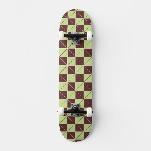Groen en Bruin Geo Plaid Skateboard (Voorkant)