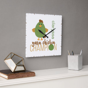 Groen en bruin gevogelte vierkante klok