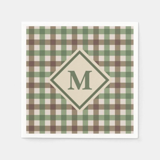Groen en bruin Gingham Pset met Monogram Picnic Servet (Voorkant)