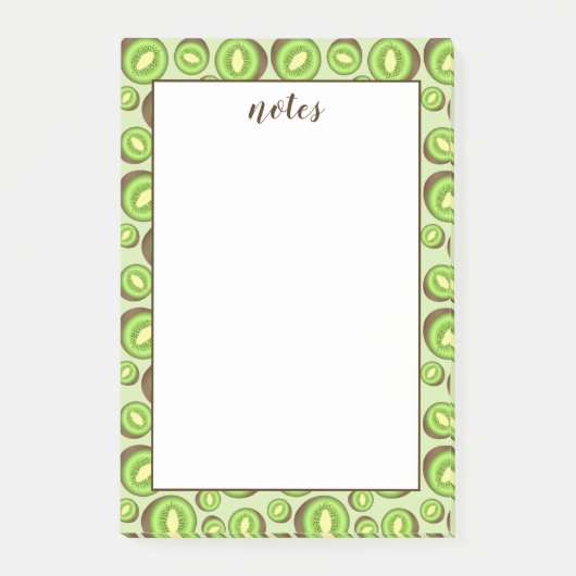 Groen En Bruin Kiwi Patroon Met Aangepaste Tekst Post-it® Notes (Voorkant)