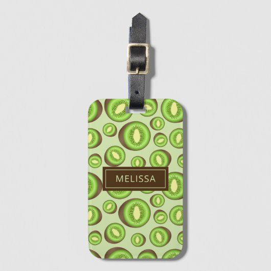 Groen en bruin kiwi's met aangepaste naam bagagelabel (Voorkant (verticaal))