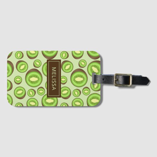 Groen en bruin kiwi's met aangepaste naam bagagelabel (Voorkant (horizontaal))
