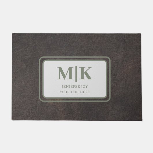 Groen en bruin leder op maat deurmat (Voorkant)