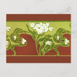 Groen en bruin met witte bloemen briefkaart