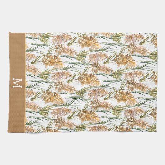 Groen en bruin Pampas Grass Monogram Theedoek (Horizontaal)