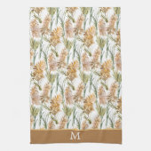 Groen en bruin Pampas Grass Monogram Theedoek (Verticaal)