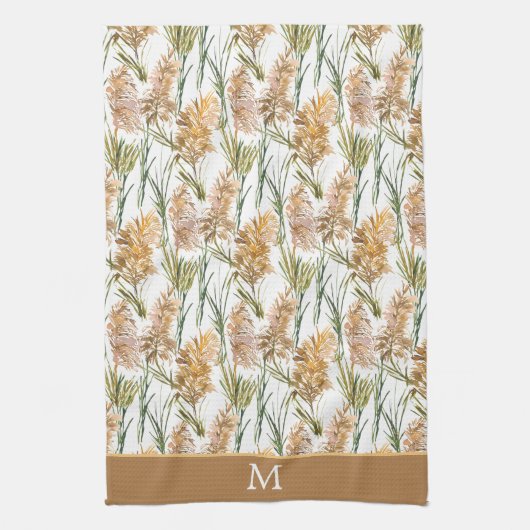 Groen en bruin Pampas Grass Monogram Theedoek (Verticaal)