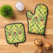 Groen en bruin patroon ovenwant & pannenlap set (Top down)