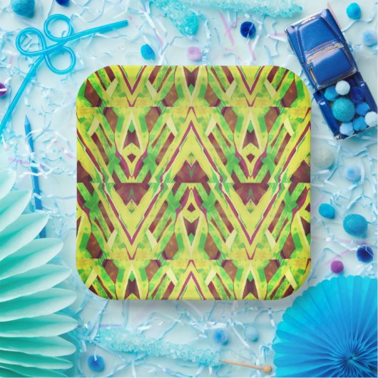 Groen en bruin patroon papieren bordje (Feest)