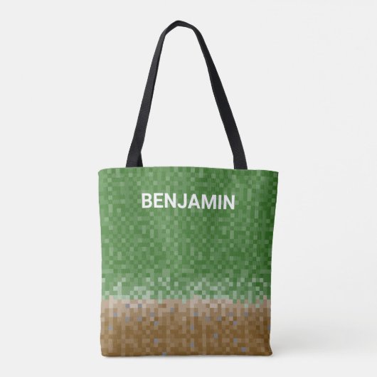 Groen en bruin Pixel-ontwerp met Mijnnaam Tote Bag (Achterkant)