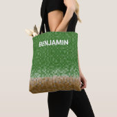 Groen en bruin Pixel-ontwerp met Mijnnaam Tote Bag (Dichtbij)