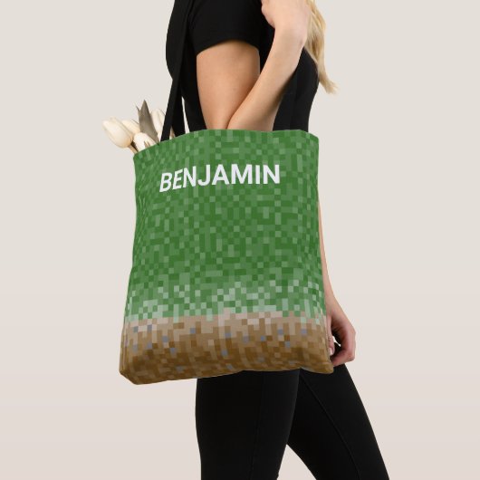 Groen en bruin Pixel-ontwerp met Mijnnaam Tote Bag (Dichtbij)