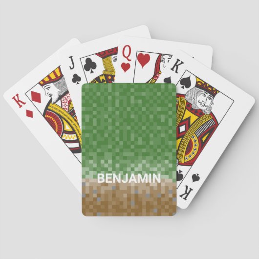 Groen en bruin pixelontwerp met aangepaste naam pokerkaarten (Achterkant)