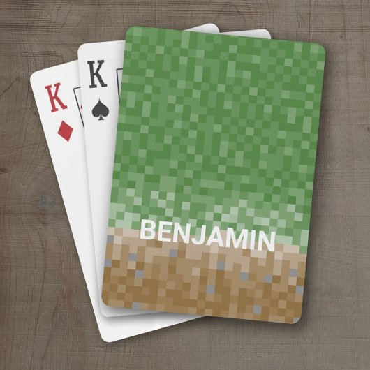 Groen en bruin pixelontwerp met aangepaste naam pokerkaarten