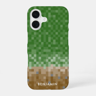 Groen en bruin pixelontwerp met Hoesje voor aangep iPhone 16 Hoesje