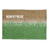 Groen en bruin pixelontwerp met naam kussensloop (Achterkant)