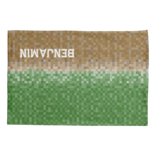 Groen en bruin pixelontwerp met naam kussensloop (Achterkant)