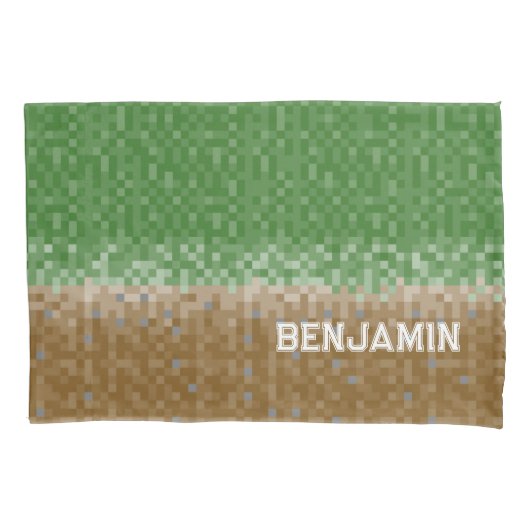 Groen en bruin pixelontwerp met naam kussensloop (Voorkant)