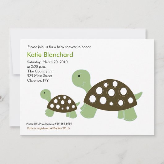 Groen en bruin schildpad Modern 5x7 Baby shower Kaart (Voorkant)