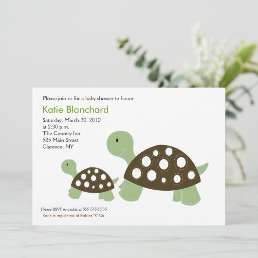 Groen en bruin schildpad Modern 5x7 Baby shower Kaart (Staand voorkant)