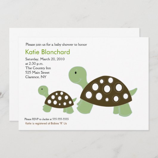 Groen en bruin schildpad Modern 5x7 Baby shower Kaart (Voorkant / Achterkant)