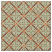 Groen en Coper Oranje Scroll Grid Pattern Stof (Close Up)