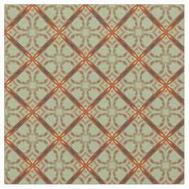 Groen en Coper Oranje Scroll Grid Pattern Stof