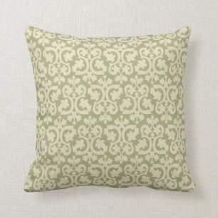   Groen en Cream Damask Kussen