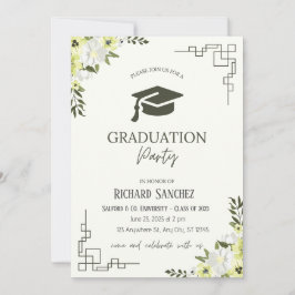 Groen en Cream Floral Afstuderen Kaart