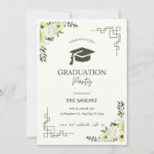 Groen en Crème Bloemen Afstuderen Invitation! Kaart (Voorkant)