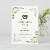 Groen en Crème Bloemen Afstuderen Invitation! Kaart (Staand voorkant)