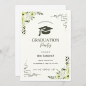 Groen en Crème Bloemen Afstuderen Invitation! Kaart (Voorkant / Achterkant)