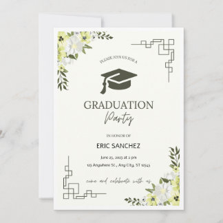 Groen en Crème Bloemen Afstuderen Invitation! Kaart